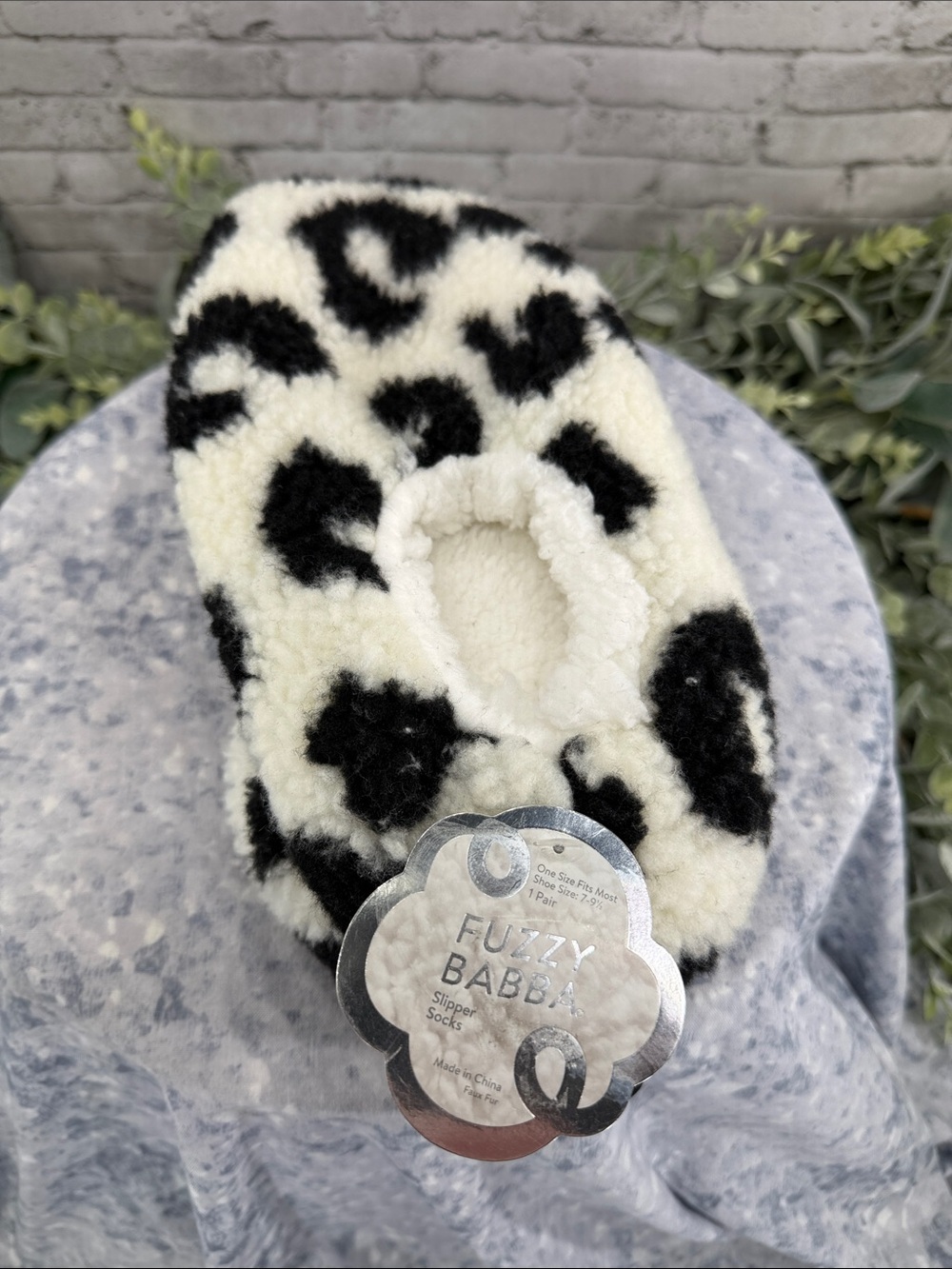FUZZY BABBA - Black & White Animal Print Ballerina Style Slippers - WMS One Size